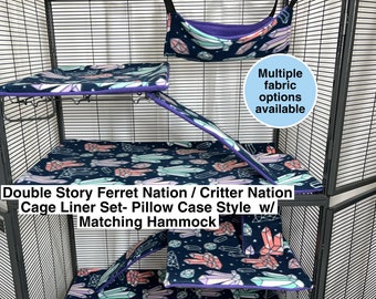 Ferret Nation / Critter Nation Double Story Cage Liner Set - Pillow Case Style  w/ Matching Hammock