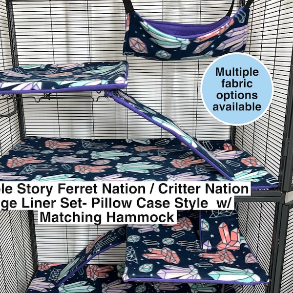 Ferret Nation / Critter Nation Double Story Cage Liner Set - Pillow Case Style  w/ Matching Hammock