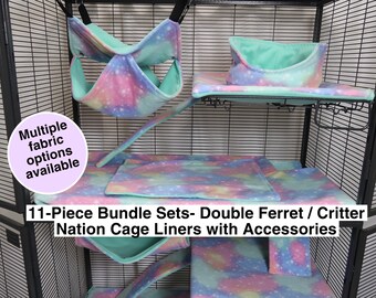 Cage Liner BUNDLE - DOUBLE STORY Ferret / Critter Nation Cage Liner Sets with Accessories - 11 Piece Set