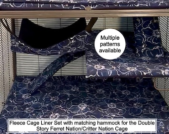 Fleece Cage Liner Set with matching hammock for the Double Story Ferret Nation/Critter Nation Cage
