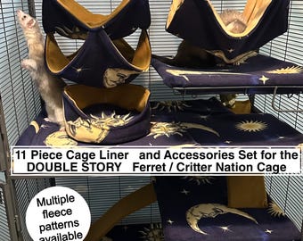 11 Piece Cage Liner  and Accessories Set for the DOUBLE STORY  Ferret / Critter Nation Cage