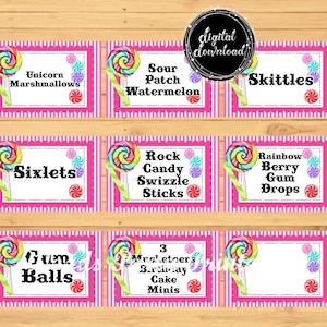 Personalized Candy Party Theme Buffet Signs, Food Tents, Sweets Bar Labels, Baby Showers, Birthday Parties, Printable Digital Download