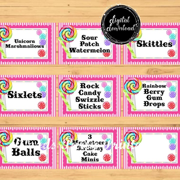 Personalized Candy Party Theme Buffet Signs, Food Tents, Sweets Bar Labels, Baby Showers, Birthday Parties, Printable Digital Download