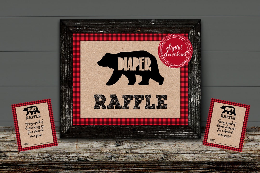 Printable Lumberjack Bear Baby Shower Diaper Raffle Tickets and Sign ...