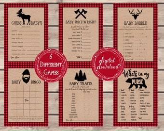 Printable Lumberjack Bear Baby Shower Games Red Black Buffalo | Etsy