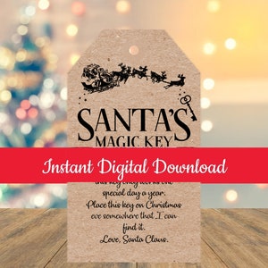 Santa's Magic Key Tag, Christmas Eve Box Filler, Christmas Eve Traditions, Gift, Kraft Paper Background, Instant Printable Digital Download