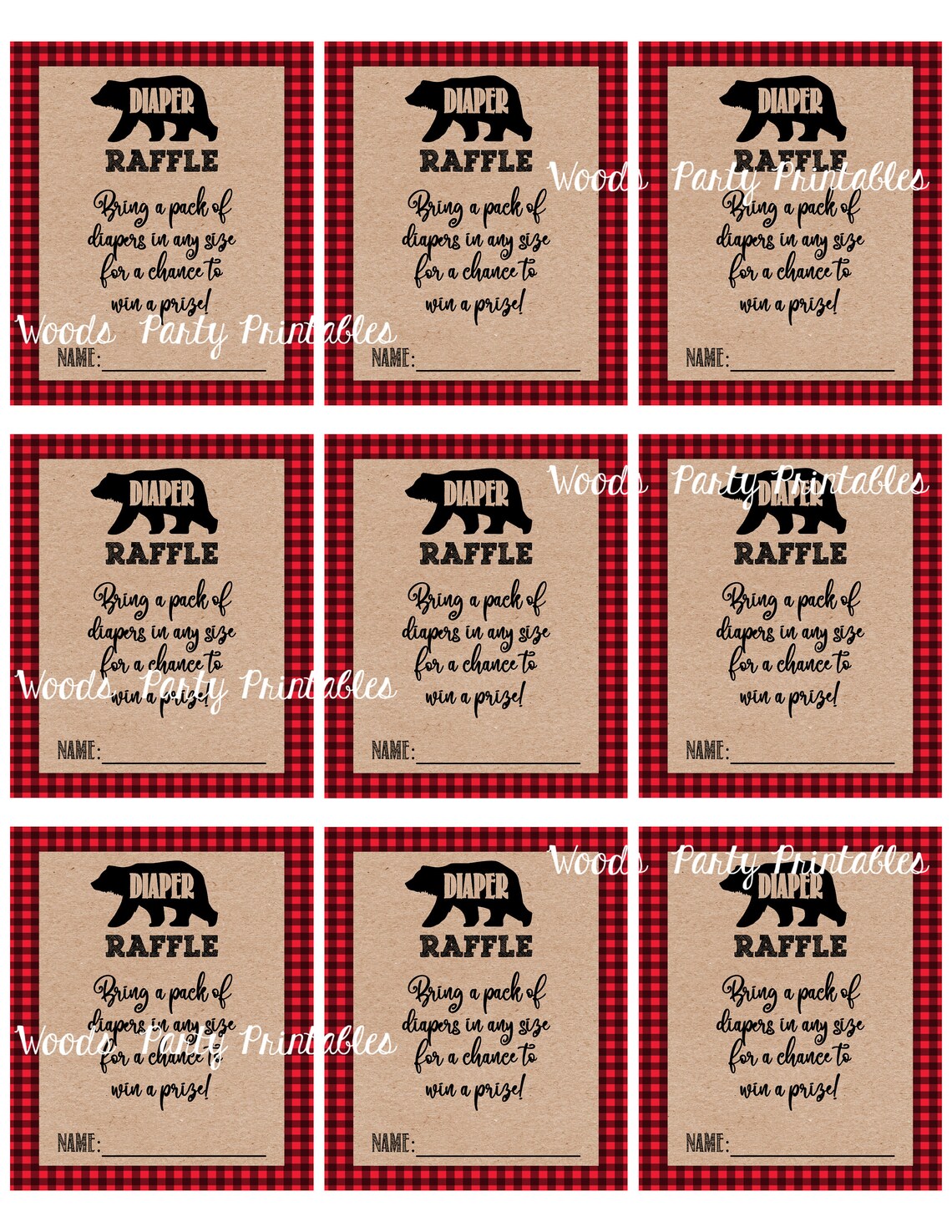 Printable Lumberjack Bear Baby Shower Diaper Raffle Tickets - Etsy