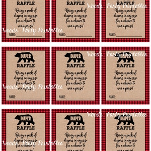 Printable Lumberjack Bear Baby Shower Diaper Raffle Tickets and Sign ...