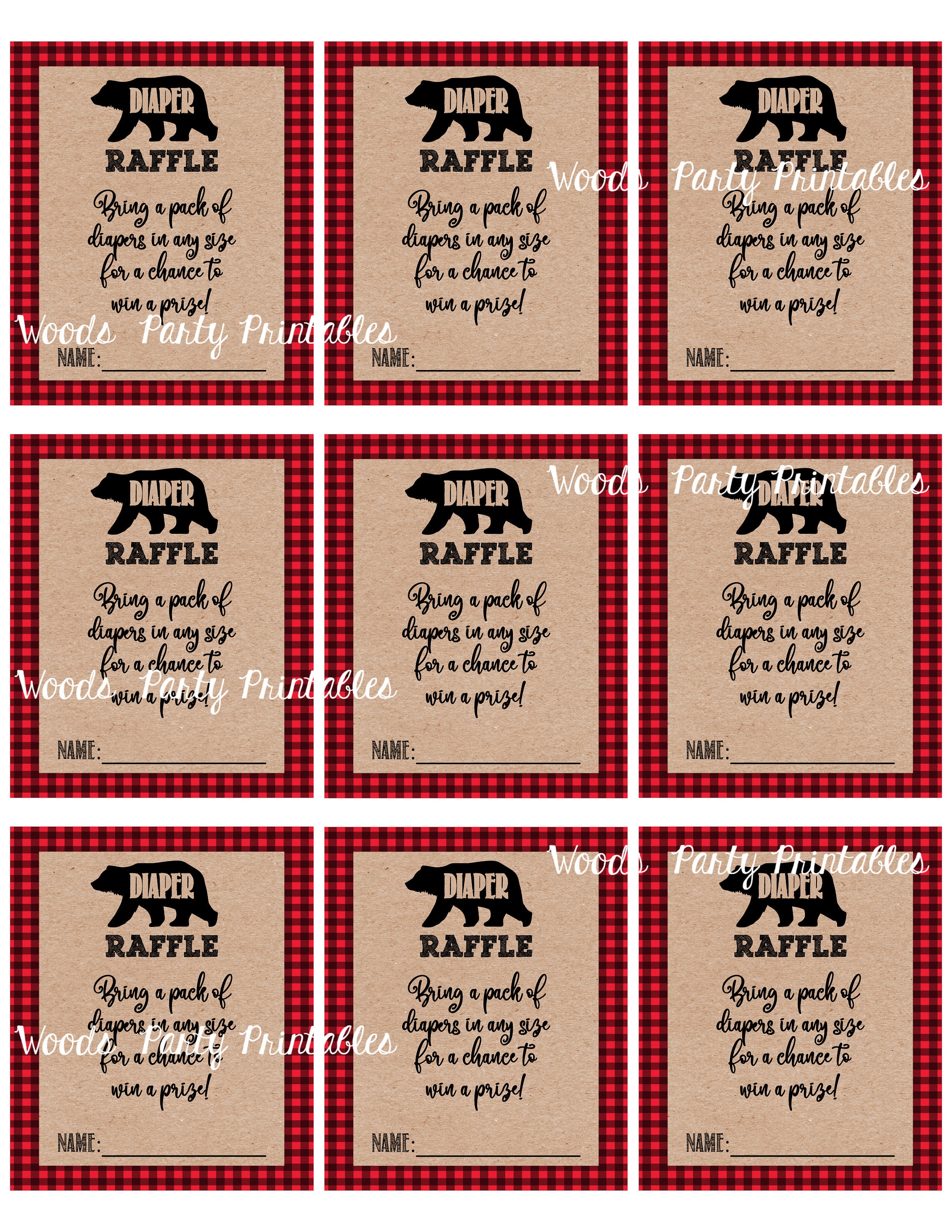 Printable Lumberjack Bear Baby Shower Diaper Raffle Tickets - Etsy