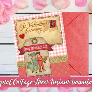 Dollar Download, Vintage Valentine Images Collage Sheet, Junk Journal Ephemera, DIY Card Topper, Scrapbooking, Instant Digital Download