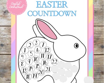 Rabbit Countdown to Easter Calendar, Bunny Countdown Calendar, Cotton Balls Bunny, 8.5x11 Instant Printable Download