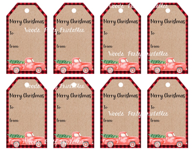 Holiday Red Truck Gift Tags Red and Black Buffalo Check Merry - Etsy