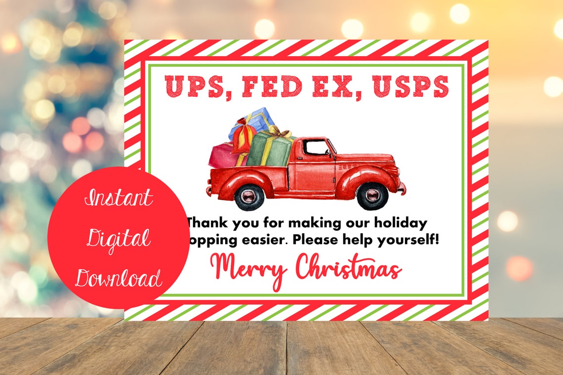 UPS Fed Ex USPS Delivery Driver Thank You Sign Christmas Etsy