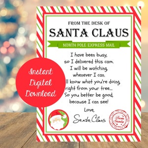 Carta de Papá Noel, carta de Papá Noel para imprimir, descarga digital para imprimir al instante