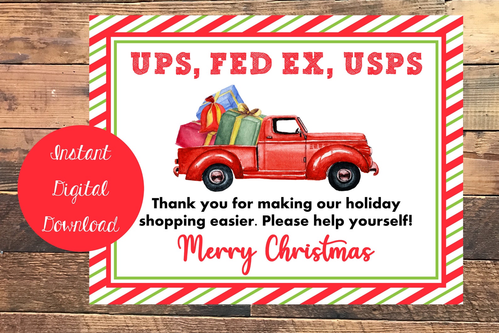 UPS Fed Ex USPS Delivery Driver Thank You Sign Christmas Etsy