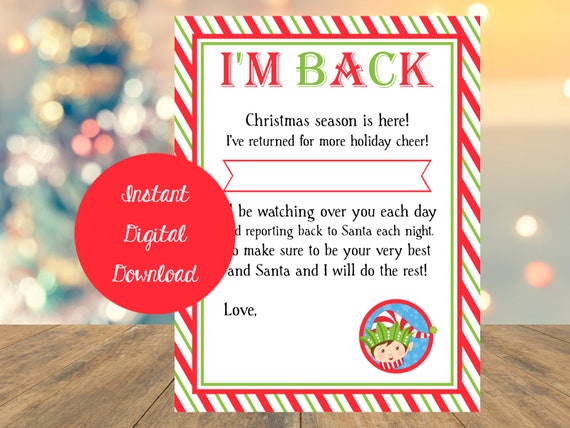 Elf Letter I'm Back Elf Letter Shelf Elf Letter Instant