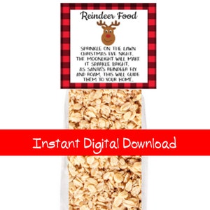 Christmas Eve Reindeer Magic Food Treat Bag Topper For Small Pretzel Bags, Buffalo Check, Box Filler, Instant Digital Download Printable