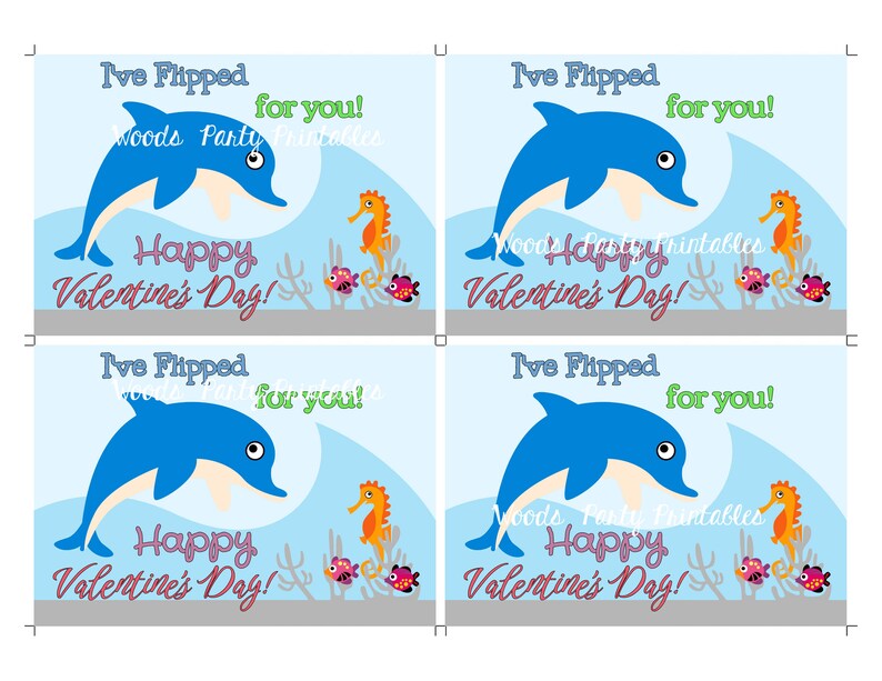 Personalized Printable Dolphin Valentine's Day Cards | Etsy
