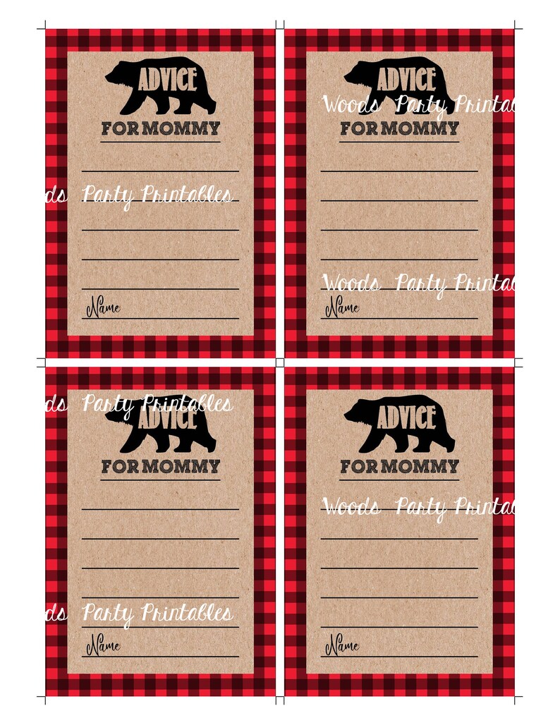 Printable Lumberjack Bear Baby Shower Advice for Mommy Cards - Etsy