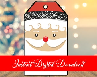 Christmas Santa Claus Face Gift Tag, Junk Journal Ephemera, Instant Digital Download