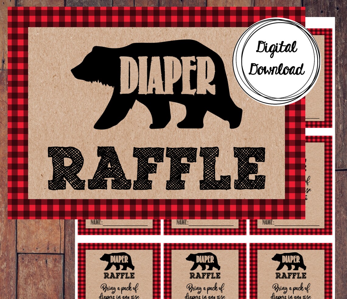 Printable Lumberjack Bear Baby Shower Diaper Raffle Tickets - Etsy