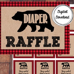 Printable Lumberjack Bear Baby Shower Diaper Raffle Tickets and Sign ...