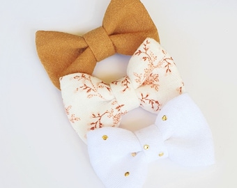 Set of 3 girl's hair clips, TRIO bow hair clips, double gauze, cotton, gift for girls, baby