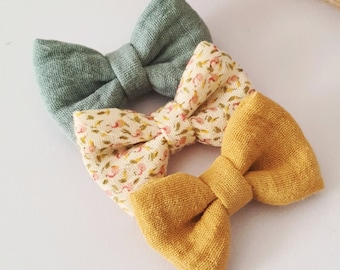 Hair bow set 3pcs // Set of 3 girl's hair clips, TRIO bow hair clips, Double gauze, Cotton, Girl's gift, baby girl