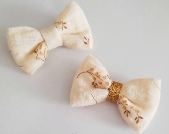 Double Gauze Flowered Ecru Bow Barrette, Baby Girl Gift, Fastening - Crocodile Clip, Anti-Slip, Elastic, Thin Headband...