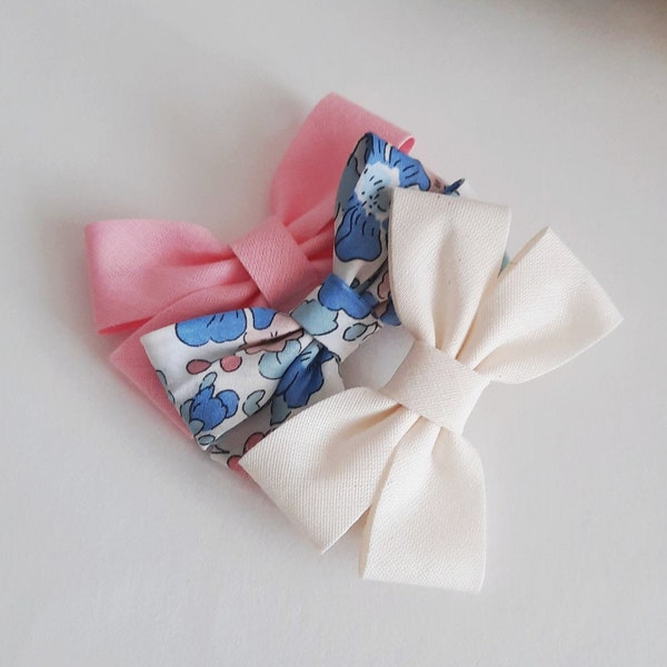 Hair bow set 3pcs, Gift idea  // Lot de 3 barrettes fille Liberty, Barrettes Noeud TRIO, Cadeau fille, bébé fille