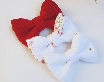 Hair bow set 3pcs // Set of 3 girl's hair clips, TRIO bow hair clips, Double gauze, Cotton, Girl's gift, baby girl