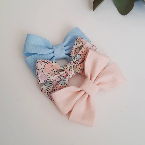 Hair bow set 3pcs, Gift idea  // Lot de 3 barrettes fille Liberty, Barrettes Noeud TRIO, Cadeau fille, bébé fille