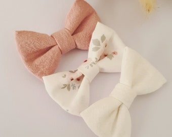 Hair bow set 3pcs // Lot de 3 barrettes fille, Barrettes Noeud TRIO, Double gaze, Coton, Cadeau fille, bébé