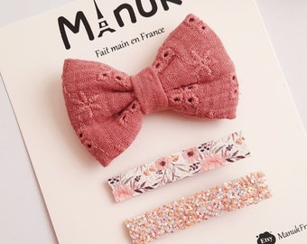 Hair bow set, Beautiful gift for girls // Lot 3 barrettes, Idée cadeau fille