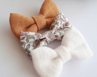 Hair bow set 3pcs // Set of 3 girl barrettes, TRIO knot barrettes, Double gauze, Cotton, Girl gift, baby girl