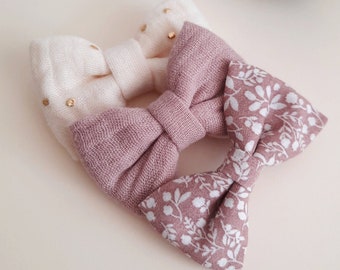 Hair bow set 3pcs // Set of 3 girl barrettes, TRIO knot barrettes, Double gauze, Cotton, Girl gift, baby girl