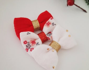 Hair bow set 3pcs, Christmas Gift idea  // Lot de 3 barrettes fille Noël, Barrettes Noeud TRIO, Cadeau fille, bébé fille, Cadeau Noël