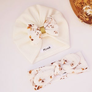 Baby girl birth box, Turban with removable bow, Baby headband to tie // Baby girl gift box, Baby turban, Headband
