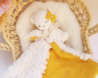 Doudou Ourson Personnalisé, Doudou attache tétine, Cadeau naissance