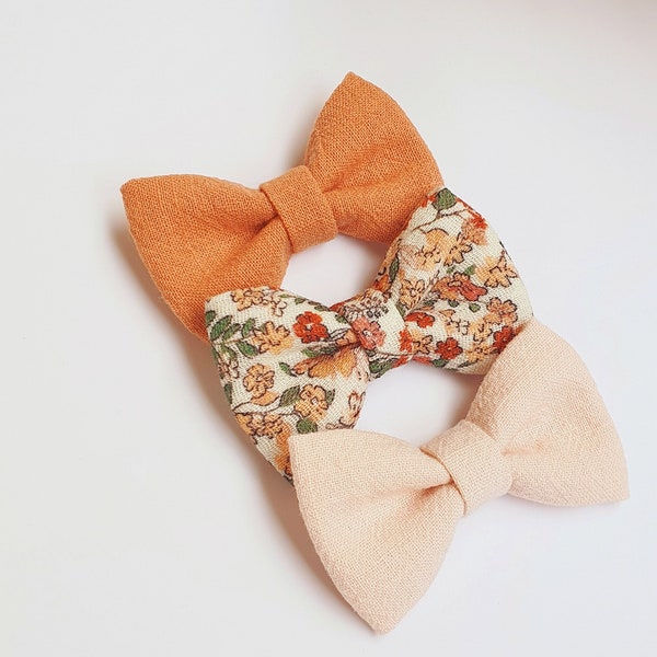 Hair bow set 3pcs // Lot de 3 barrettes fille, Barrettes Noeud TRIO, Double gaze, Coton, Cadeau fille, bébé fille