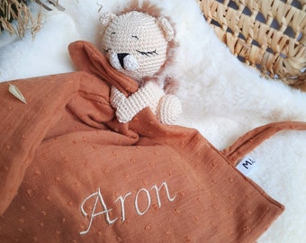 Personalized LION Doudou, Doudou with pacifier attachment, Gift idea