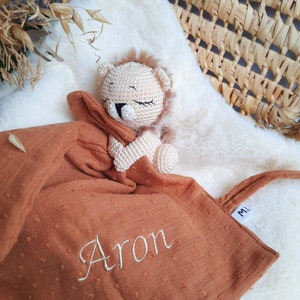 Personalized LION Doudou, Doudou with pacifier attachment, Gift idea image 1