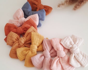 Hair bow, Beautiful gift idea // Hair barrette knot, Double gauze Organic cotton, Gift idea