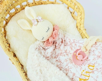 Personalized Bunny Lovey Comforter with Pacifier Holder - Personalized Baby Gift - Security Blanket - Newborn Baby Shower Gift