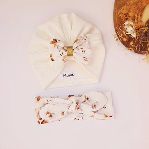 Caja de nacimiento de niña, Turbante con nudo extraíble, Diadema de corbata de bebé // Caja de regalo de niña, Turbante de bebé, Diadema imagen 5