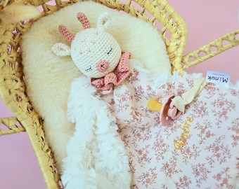 2-in-1 flat comforter, deer comforter, pacifier clip, Liberty fabric, faux fur, baby gift