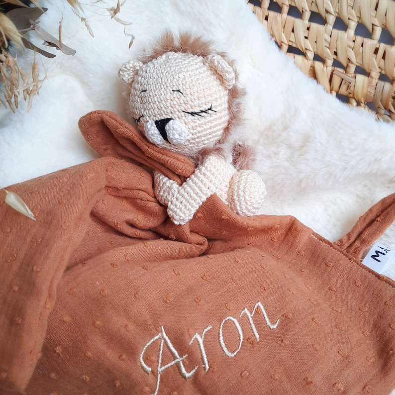 Personalized LION Doudou, Doudou with pacifier attachment, Gift idea image 3