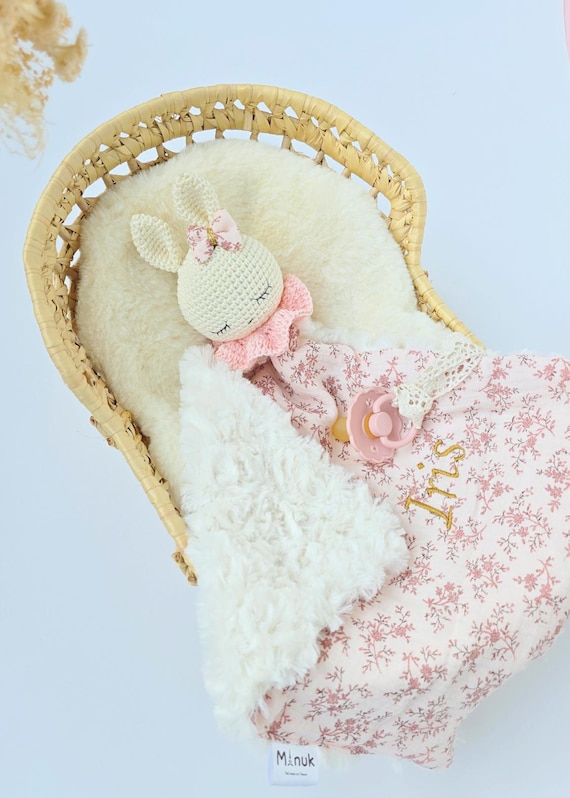 Doudou Lapin Personnalisé, Doudou Plat, Idée cadeau naissance, Cadeau bébé