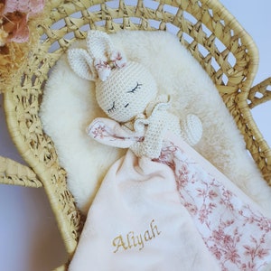 Personalized RABBIT comforter, pacifier attachment comforter, Birth Gift image 2
