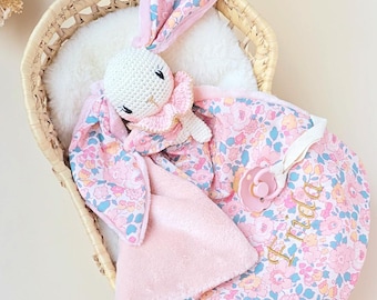 Personalized Liberty Print Bunny Comforter, Pacifier Clip Comforter, Personalized Baby Gift